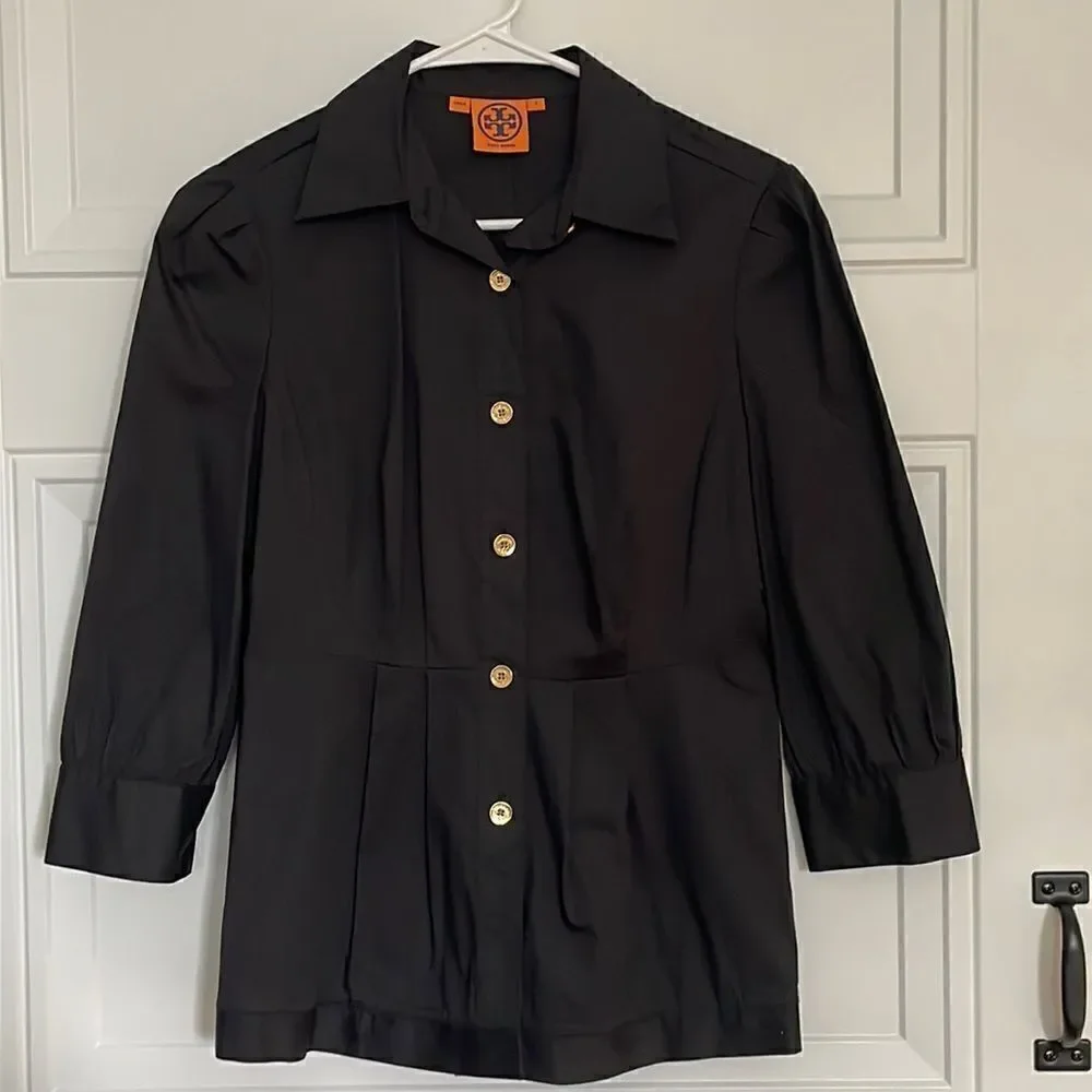 Tory Burch Black Button Up Collared Blouse